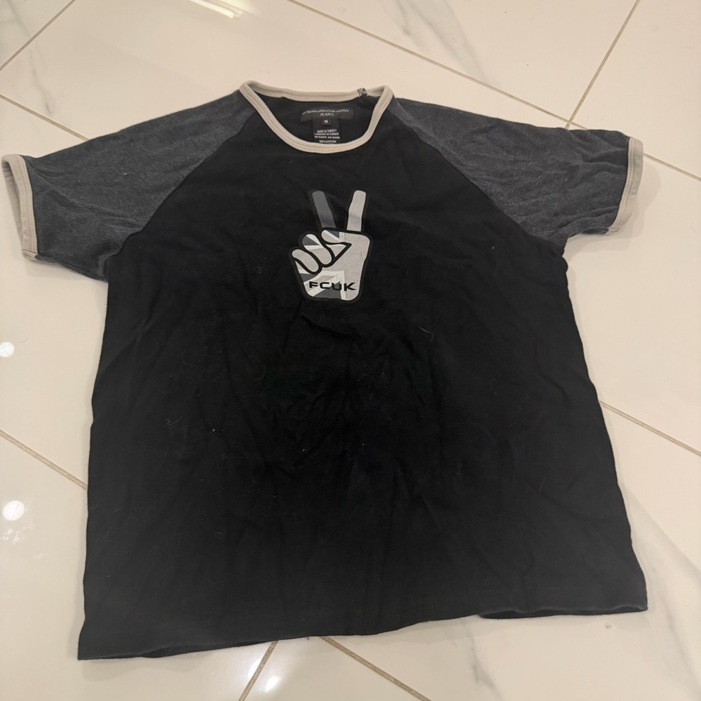 French Connection FCUK Black and Gray Graphic T-Shirt